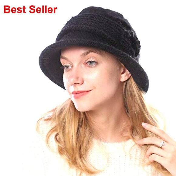 Winter Knit Hat with Crochet Visor Brim and Flower Accent main image 5